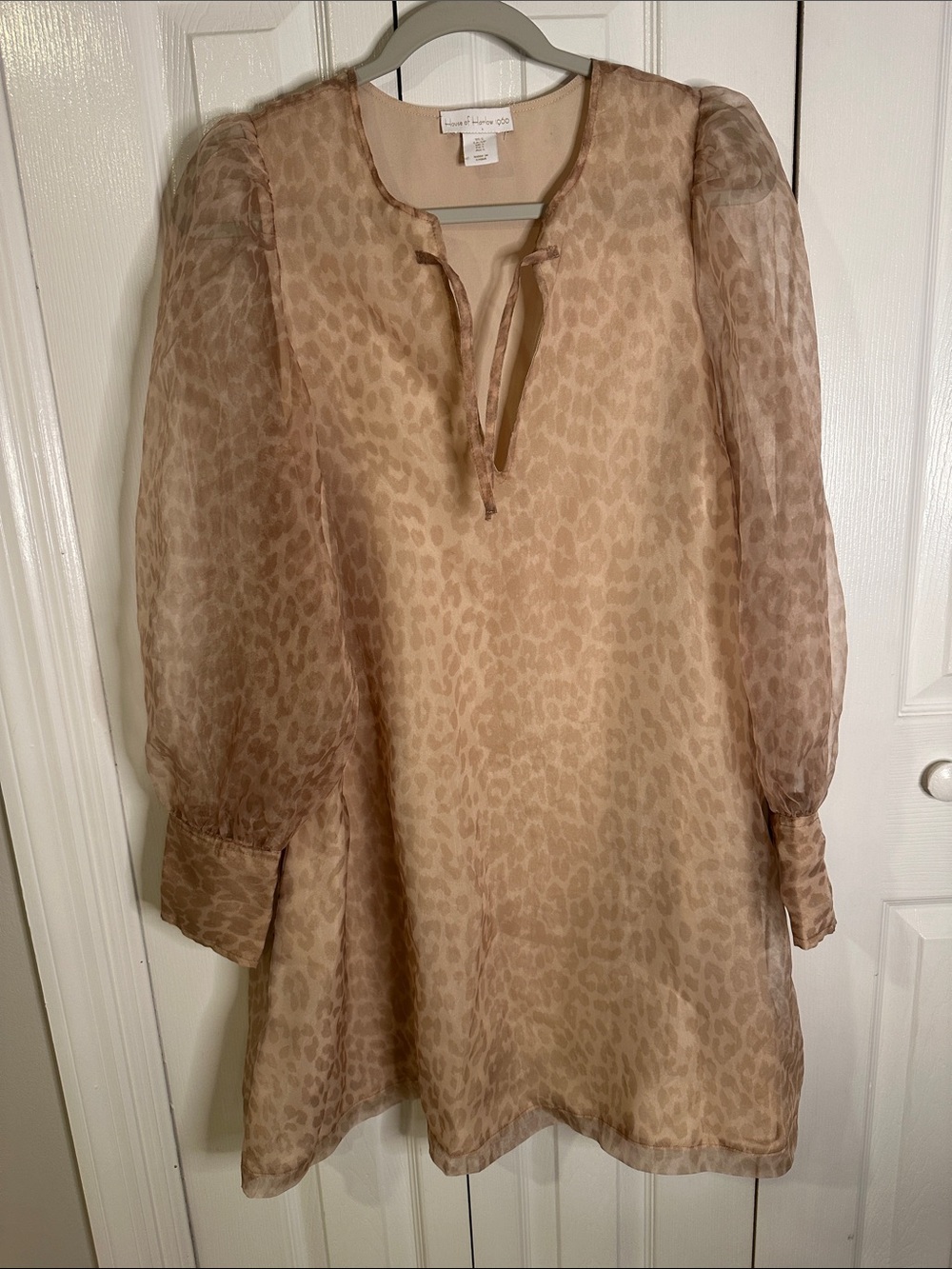 House of Harlow 1960 Sheer Beige Leopard-Print Dress | S